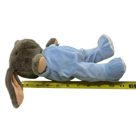 READER'S DIGEST Gray Bunny Rabbit 11" Plush Blue Pajamas Blanket 2005 Vintage - Picture 3 of 7
